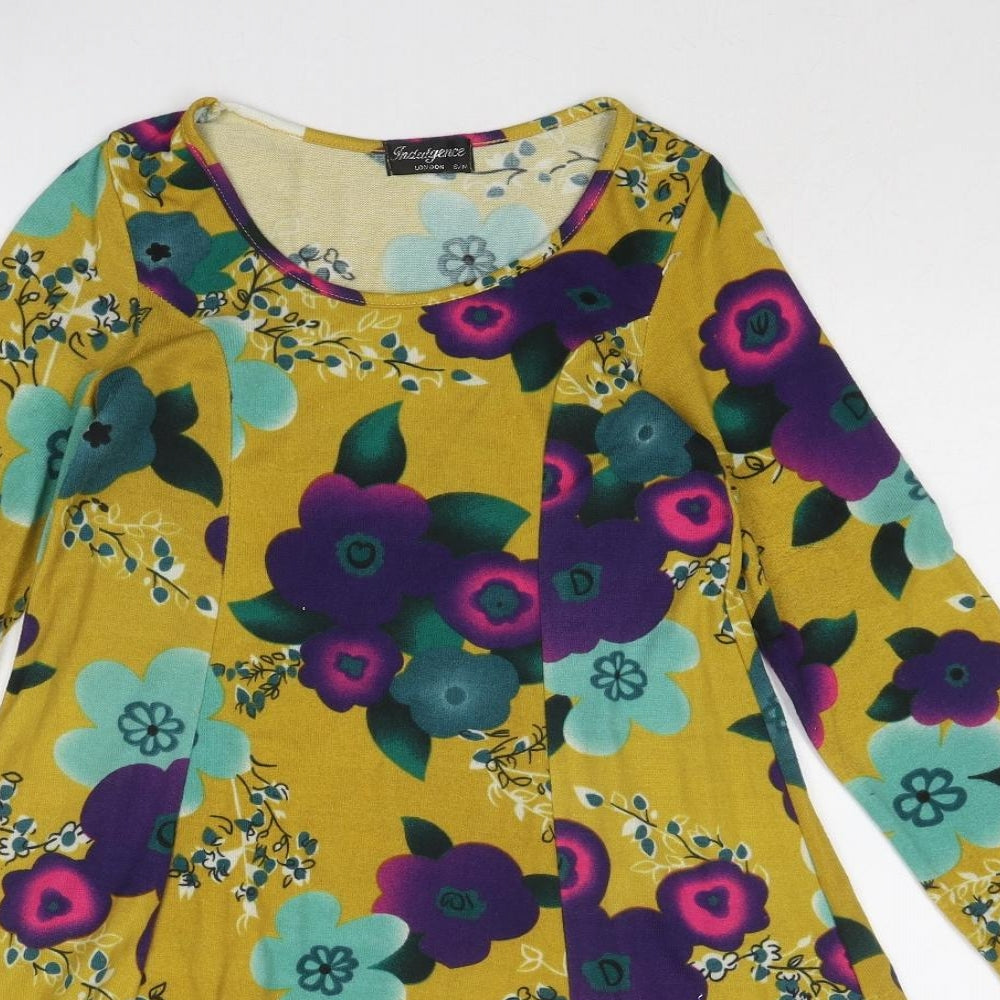 Indulgence Womens Multicoloured Floral Wool Trapeze & Swing Size S Round Neck Pullover - Size S-M