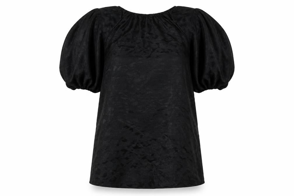 Marks and Spencer Womens Black Geometric Polyester A-Line Size 14 Round Neck Button