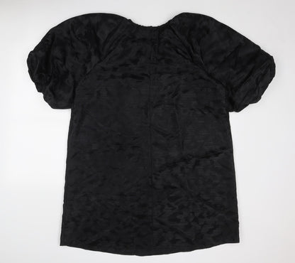 Marks and Spencer Womens Black Geometric Polyester A-Line Size 14 Round Neck Button