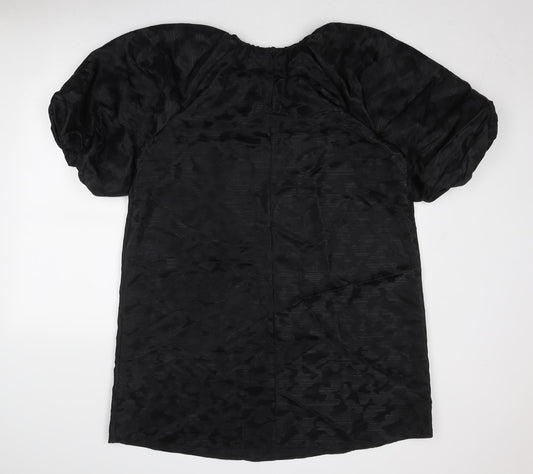 Marks and Spencer Womens Black Geometric Polyester A-Line Size 14 Round Neck Button