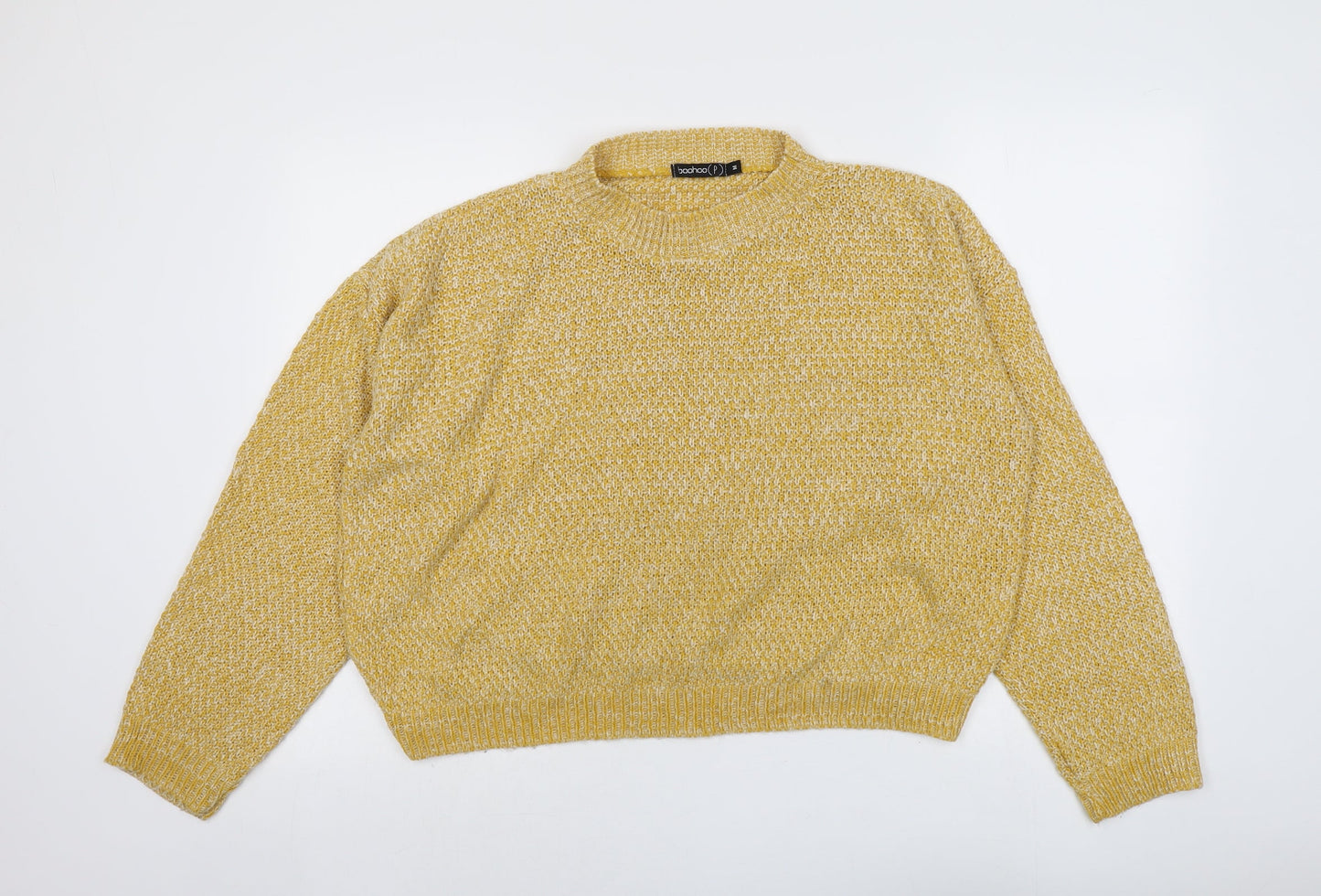 Boohoo Womens Yellow Round Neck Acrylic Pullover Jumper Size M
