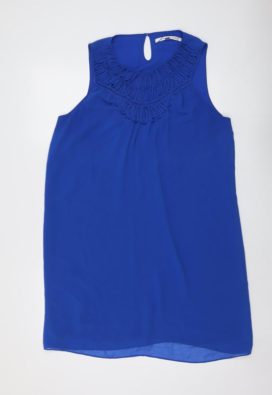 Max Studio Womens Blue Polyester Shift Size XL Round Neck Button