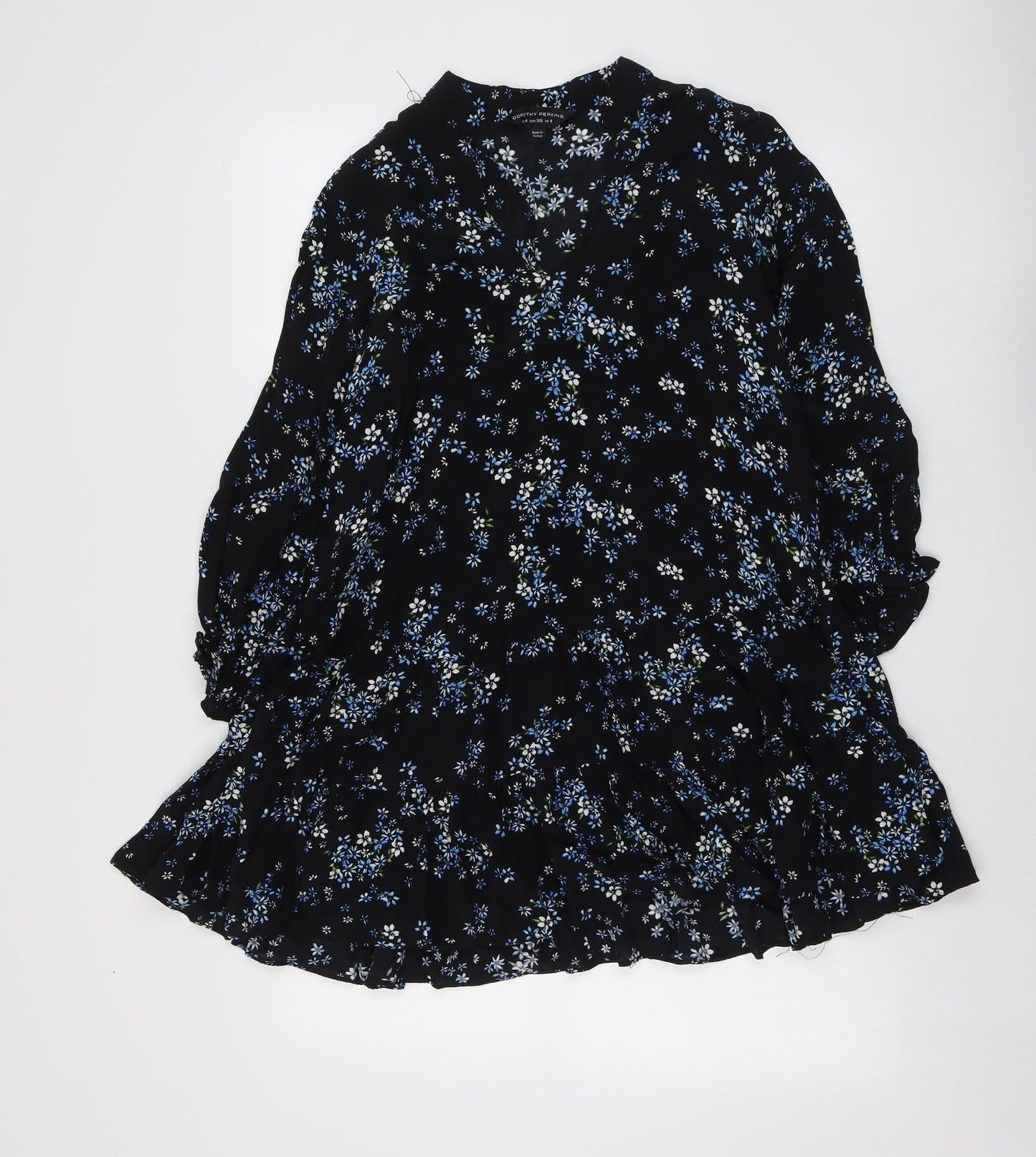 Dorothy Perkins Womens Black Floral Viscose Skater Dress Size 8 Round Neck Pullover