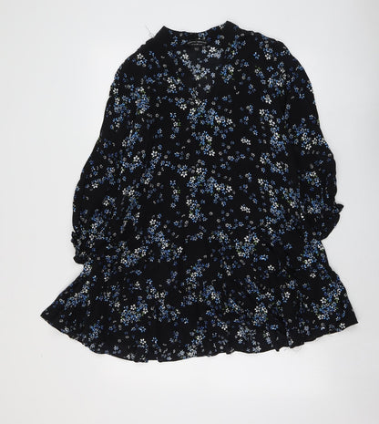 Dorothy Perkins Womens Black Floral Viscose Skater Dress Size 8 Round Neck Pullover