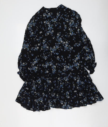Dorothy Perkins Womens Black Floral Viscose Skater Dress Size 8 Round Neck Pullover