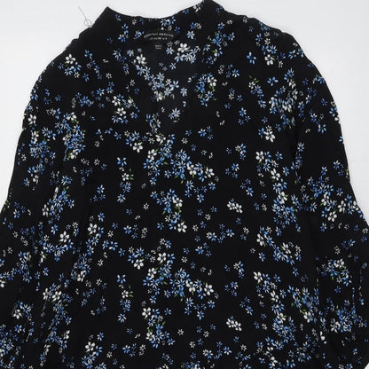 Dorothy Perkins Womens Black Floral Viscose Skater Dress Size 8 Round Neck Pullover