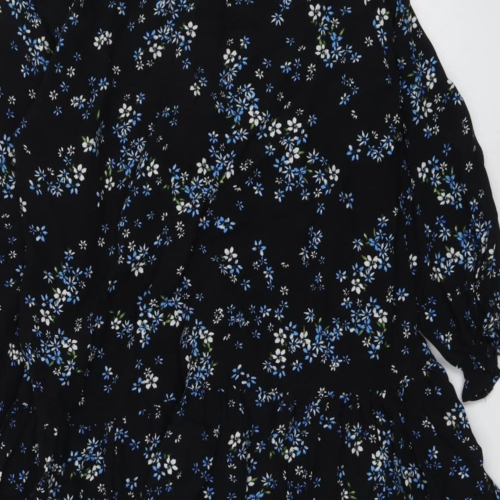 Dorothy Perkins Womens Black Floral Viscose Skater Dress Size 8 Round Neck Pullover