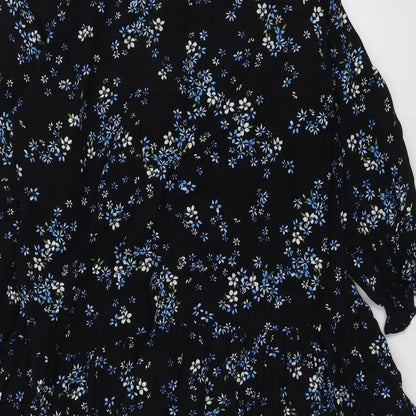 Dorothy Perkins Womens Black Floral Viscose Skater Dress Size 8 Round Neck Pullover