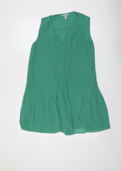 H&M Womens Green Polyester Skater Dress Size S V-Neck Pullover