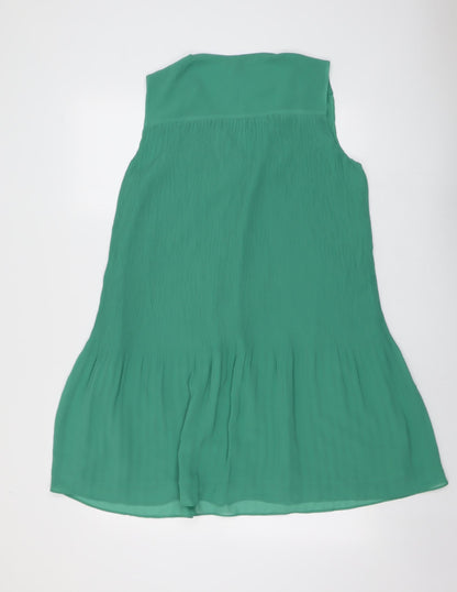 H&M Womens Green Polyester Skater Dress Size S V-Neck Pullover