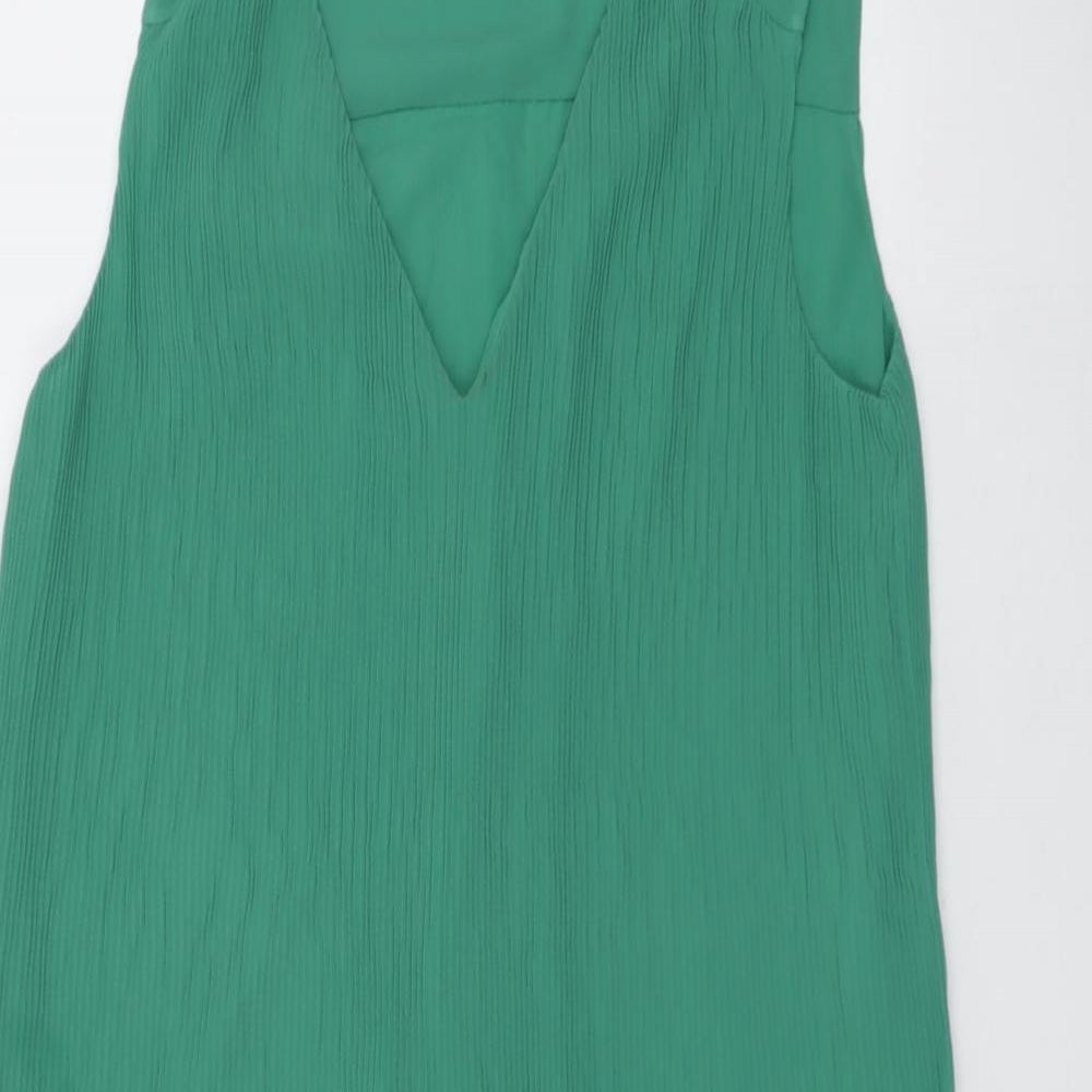 H&M Womens Green Polyester Skater Dress Size S V-Neck Pullover