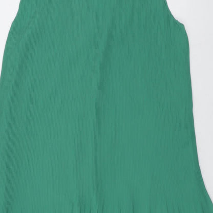 H&M Womens Green Polyester Skater Dress Size S V-Neck Pullover