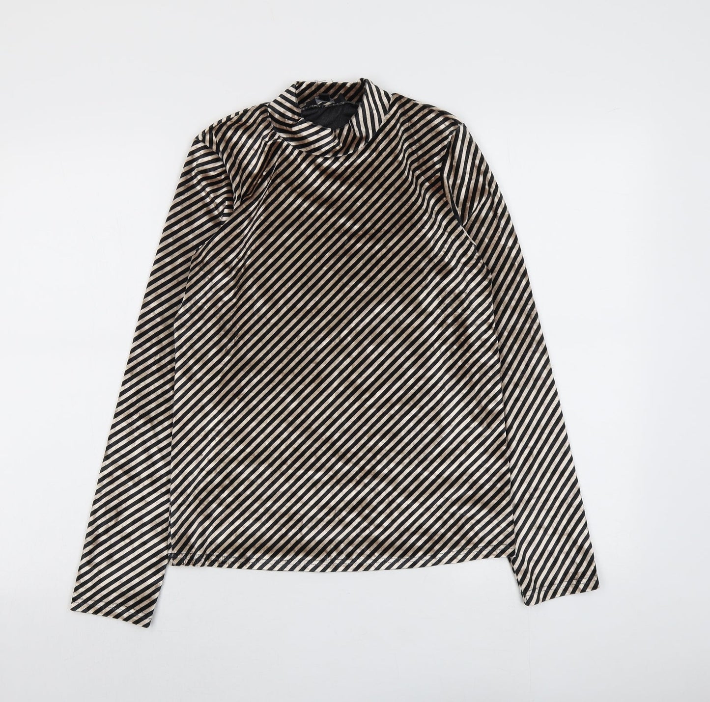 Aikha Womens Black Striped Polyester Basic Blouse Size L Mock Neck