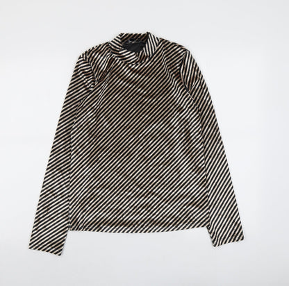 Aikha Womens Black Striped Polyester Basic Blouse Size L Mock Neck