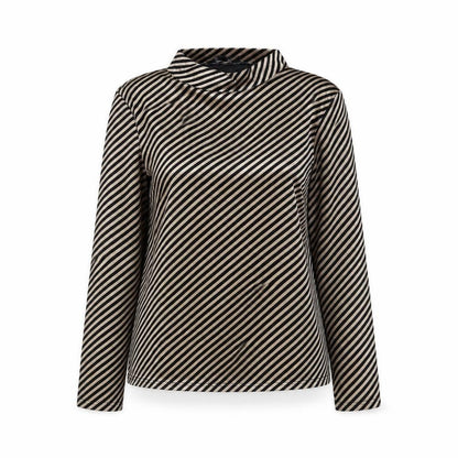 Aikha Womens Black Striped Polyester Basic Blouse Size L Mock Neck
