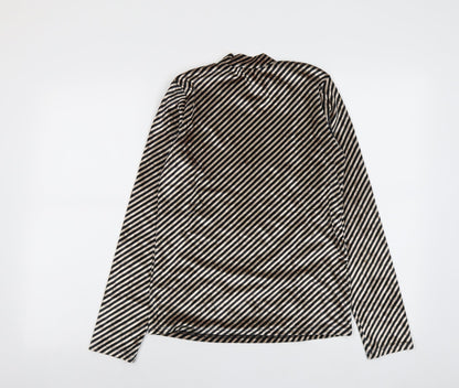 Aikha Womens Black Striped Polyester Basic Blouse Size L Mock Neck