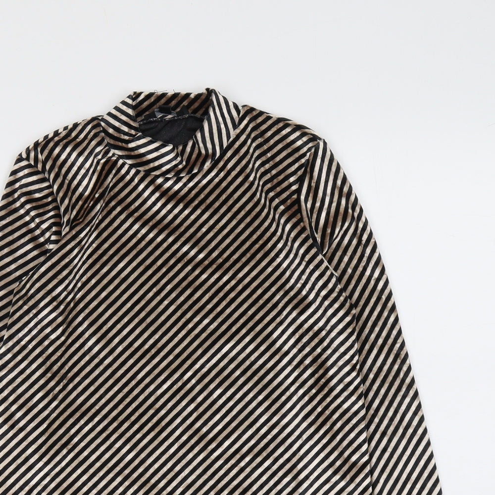 Aikha Womens Black Striped Polyester Basic Blouse Size L Mock Neck