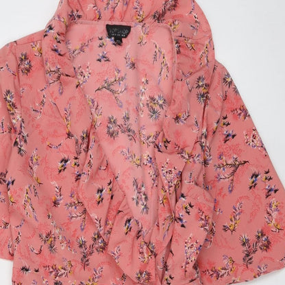 Topshop Womens Pink Floral Polyester Skater Dress Size 10 V-Neck Button
