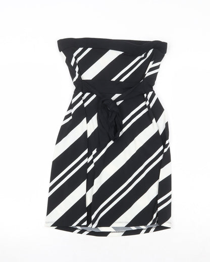 NEXT Womens Black Geometric Polyester Fit & Flare Size 8 Off the Shoulder Pullover