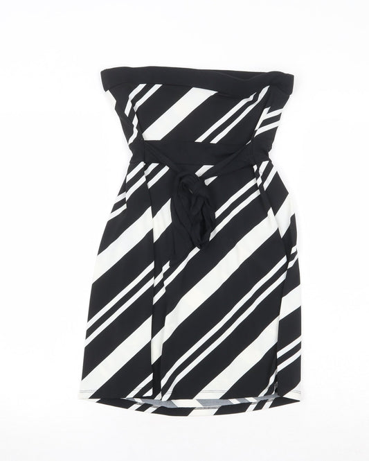 NEXT Womens Black Geometric Polyester Fit & Flare Size 8 Off the Shoulder Pullover