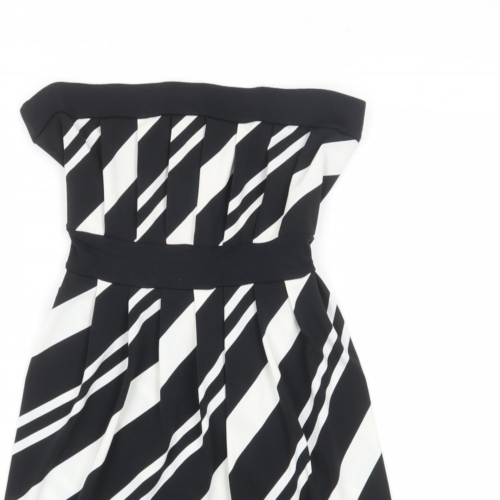 NEXT Womens Black Geometric Polyester Fit & Flare Size 8 Off the Shoulder Pullover