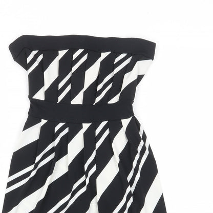 NEXT Womens Black Geometric Polyester Fit & Flare Size 8 Off the Shoulder Pullover