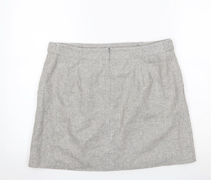 Mint Velvet Womens Grey Wool A-Line Skirt Size 14 Zip