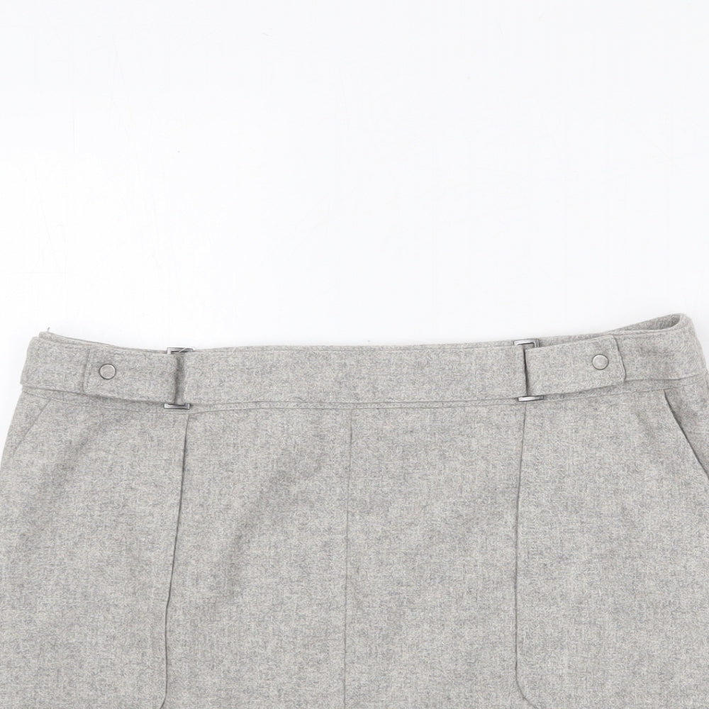 Mint Velvet Womens Grey Wool A-Line Skirt Size 14 Zip
