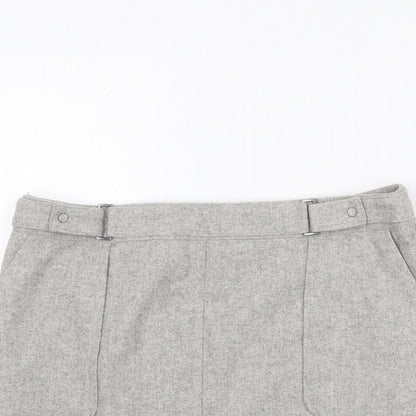 Mint Velvet Womens Grey Wool A-Line Skirt Size 14 Zip