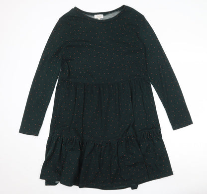 Stella Morgan Womens Green Polka Dot Polyester Skater Dress Size 12 Round Neck Pullover