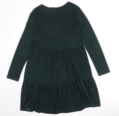 Stella Morgan Womens Green Polka Dot Polyester Skater Dress Size 12 Round Neck Pullover