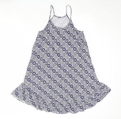 Marks and Spencer Womens Blue Geometric Viscose Tank Dress Size 8 Round Neck Pullover