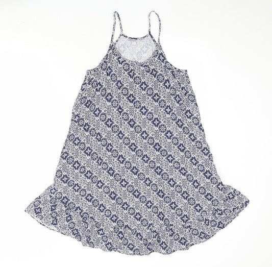 Marks and Spencer Womens Blue Geometric Viscose Tank Dress Size 8 Round Neck Pullover