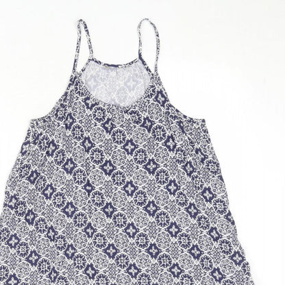 Marks and Spencer Womens Blue Geometric Viscose Tank Dress Size 8 Round Neck Pullover