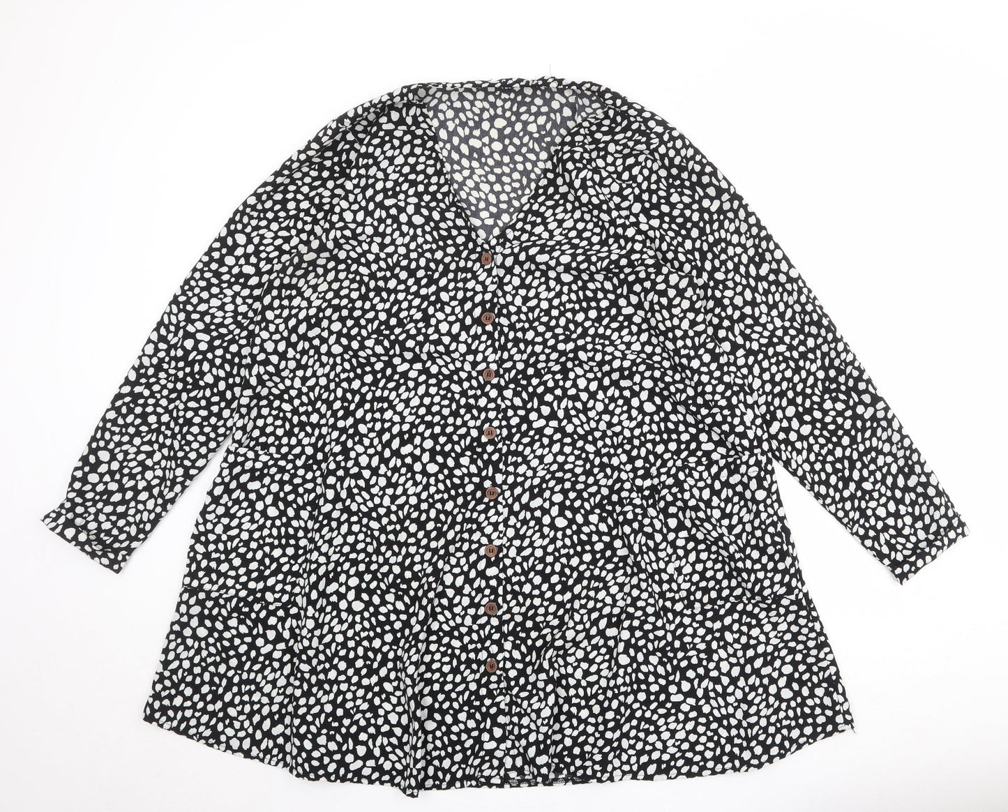 Missguided Womens Black Geometric Polyester Trapeze & Swing Size 16 V-Neck Button