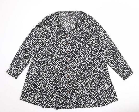 Missguided Womens Black Geometric Polyester Trapeze & Swing Size 16 V-Neck Button