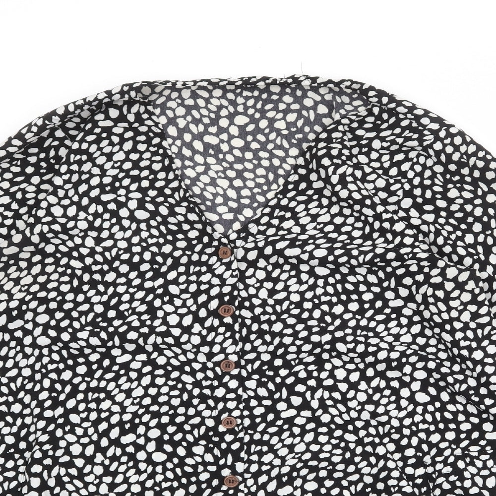 Missguided Womens Black Geometric Polyester Trapeze & Swing Size 16 V-Neck Button