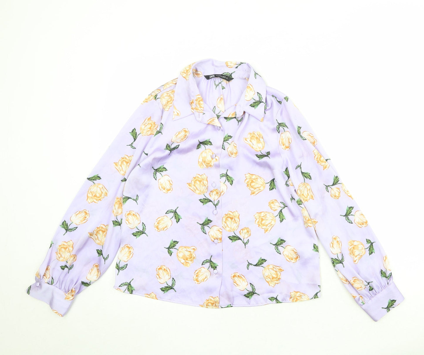 Womens UK Size S Zara Purple Basic Button-Up
