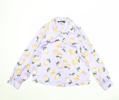 Womens UK Size S Zara Purple Basic Button-Up