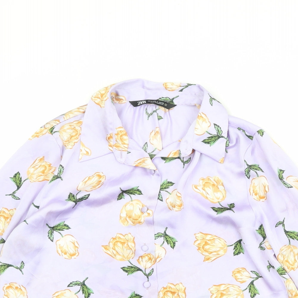 Womens UK Size S Zara Purple Basic Button-Up