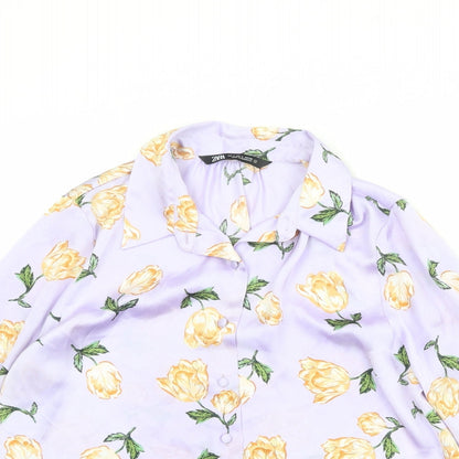 Womens UK Size S Zara Purple Basic Button-Up