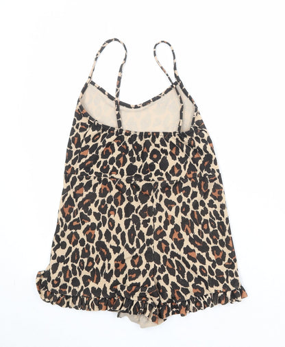 I SAW IT FIRST Womens Brown Animal Print Polyester Playsuit One-Piece Size 6 Pullover - Leopard Print
