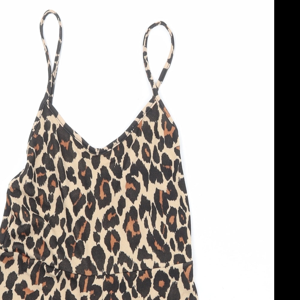 I SAW IT FIRST Womens Brown Animal Print Polyester Playsuit One-Piece Size 6 Pullover - Leopard Print