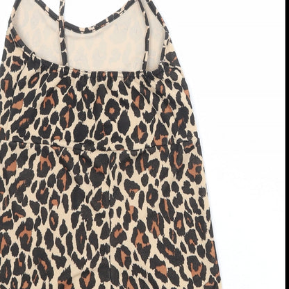 I SAW IT FIRST Womens Brown Animal Print Polyester Playsuit One-Piece Size 6 Pullover - Leopard Print