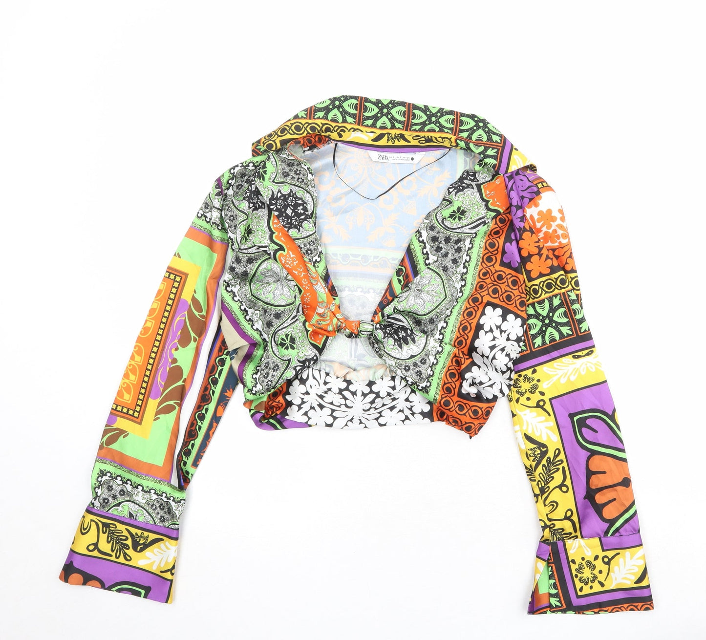 Womens UK Size S Zara Multicoloured Cropped Blouse