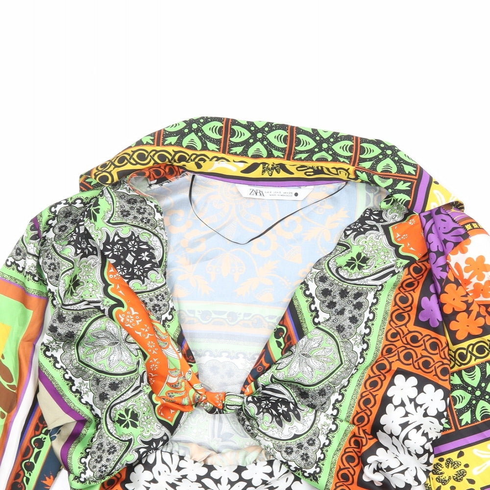 Womens UK Size S Zara Multicoloured Cropped Blouse