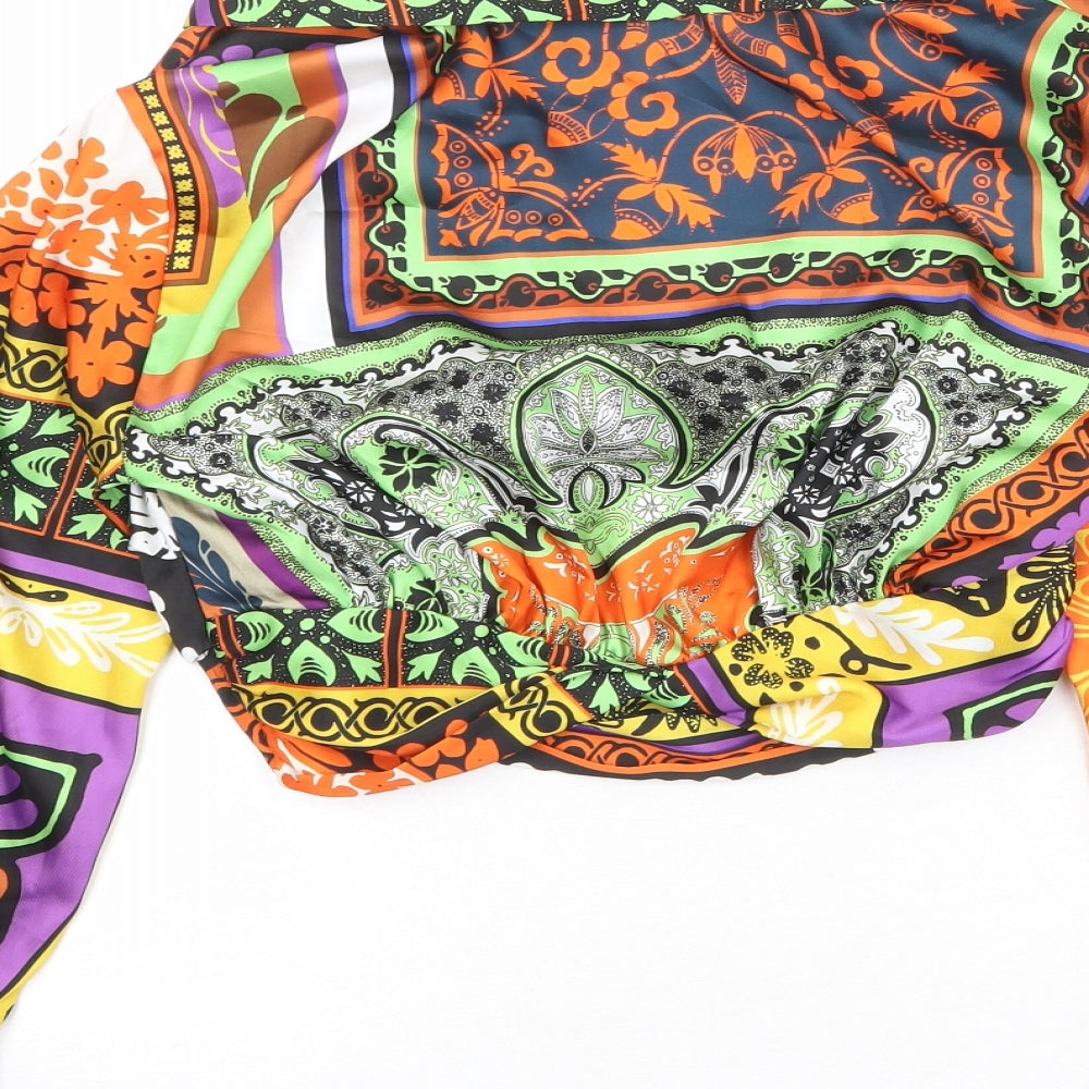 Womens UK Size S Zara Multicoloured Cropped Blouse