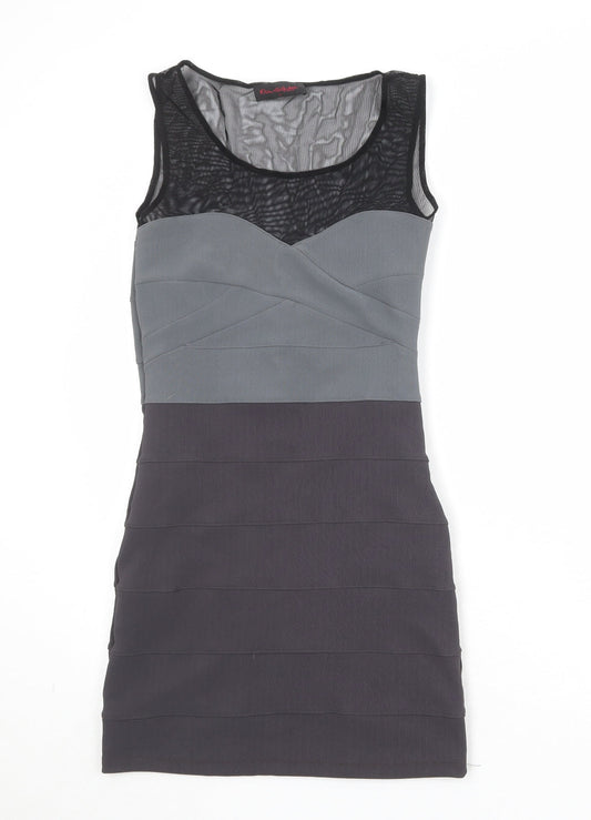 Miss Selfridge Womens Grey Colourblock Polyester Bodycon Size 12 Round Neck Pullover