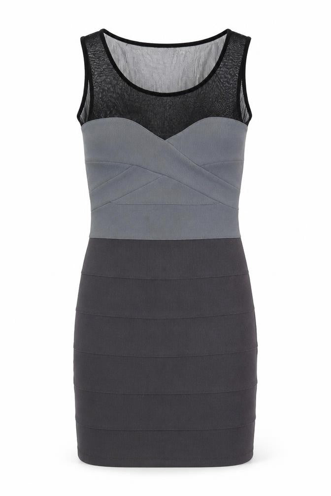 Miss Selfridge Womens Grey Colourblock Polyester Bodycon Size 12 Round Neck Pullover