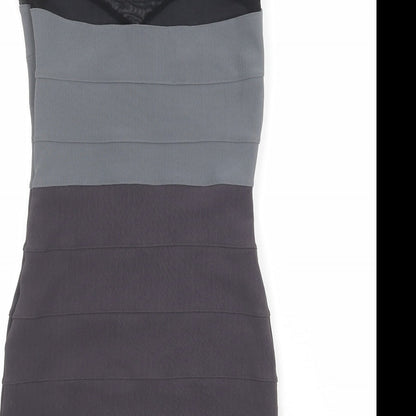Miss Selfridge Womens Grey Colourblock Polyester Bodycon Size 12 Round Neck Pullover